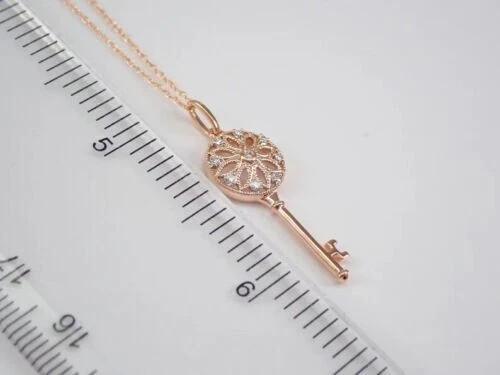 0.50Ct Lab Created Diamond Round Key Pendant Chain 18” 14K Rose Gold Plated