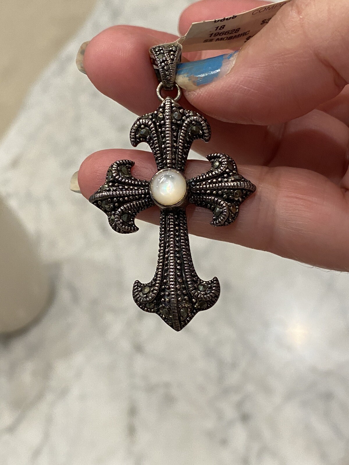 QVC Marcasite Oxidized Cross Pendant Sliver 925