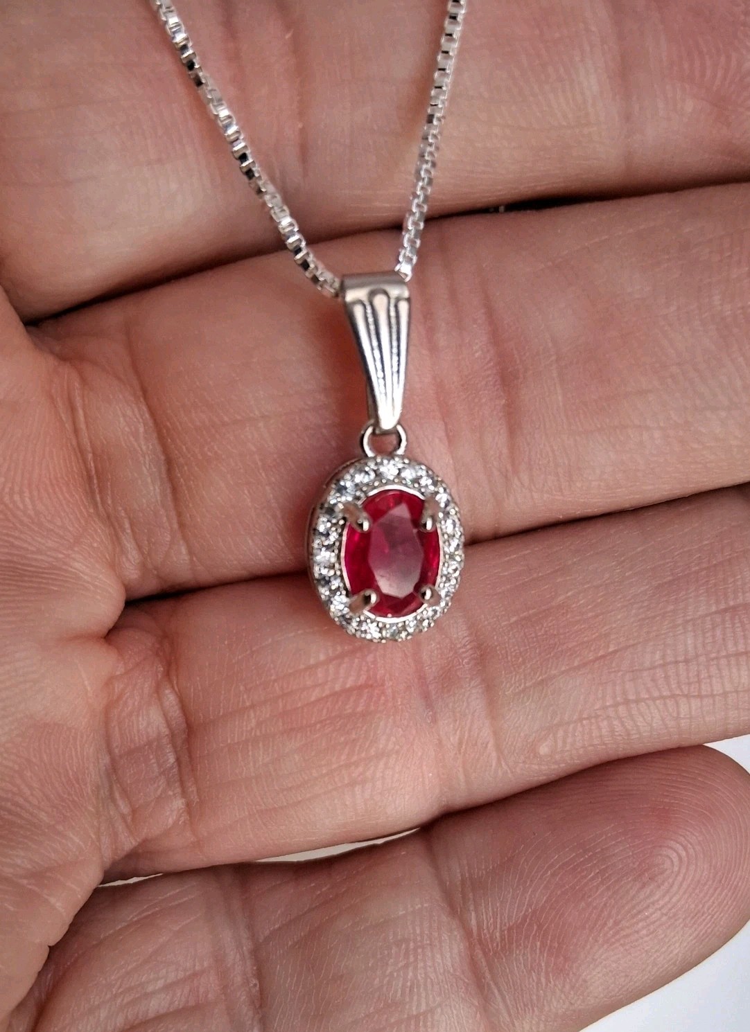 Natural Red Ruby Necklace Oval Cut Certified + Pendant + Chain 925