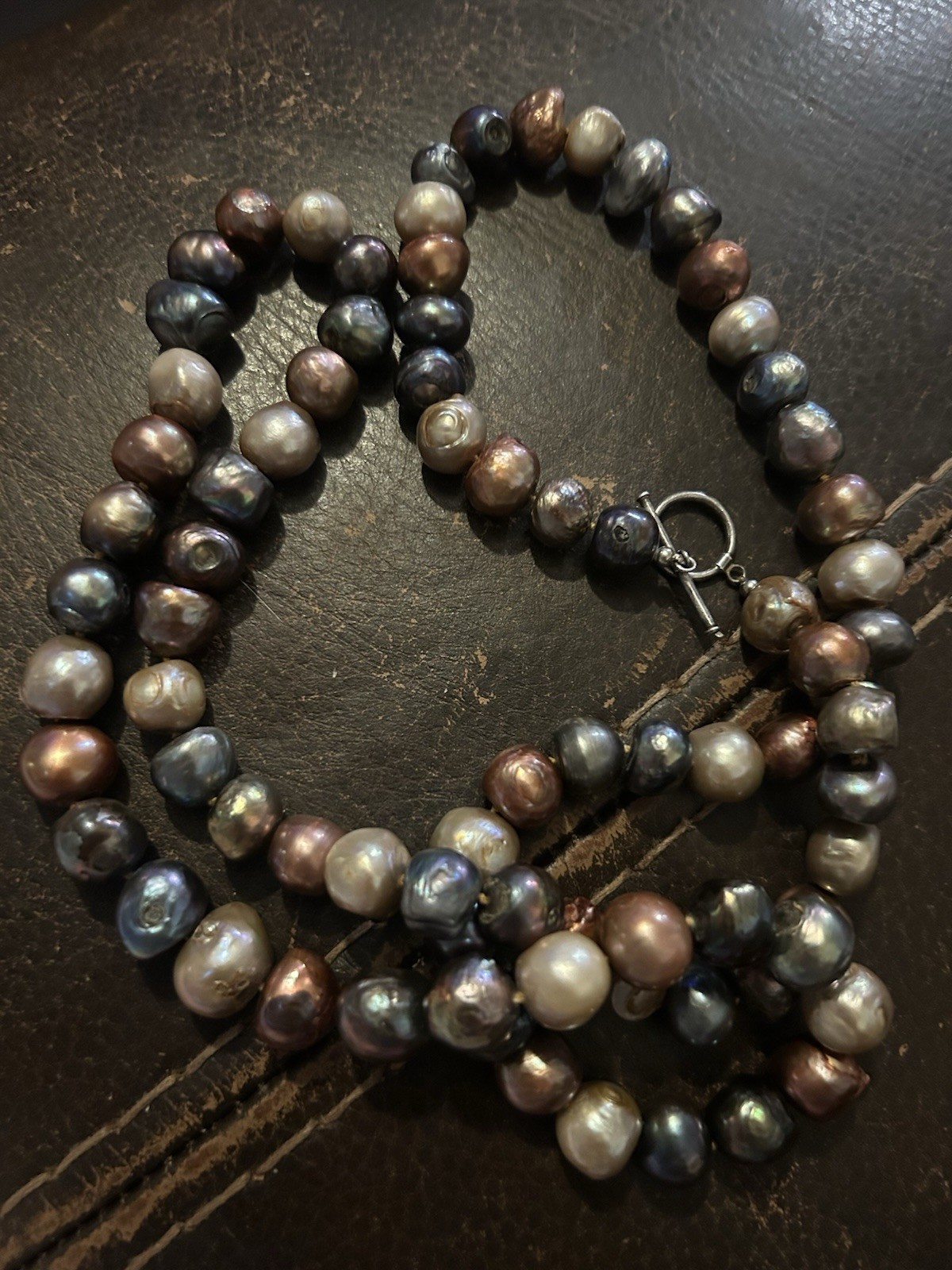 36” Multicolor Baroque Cultured Freshwater Pearl Necklace Sterling 925 Toggle