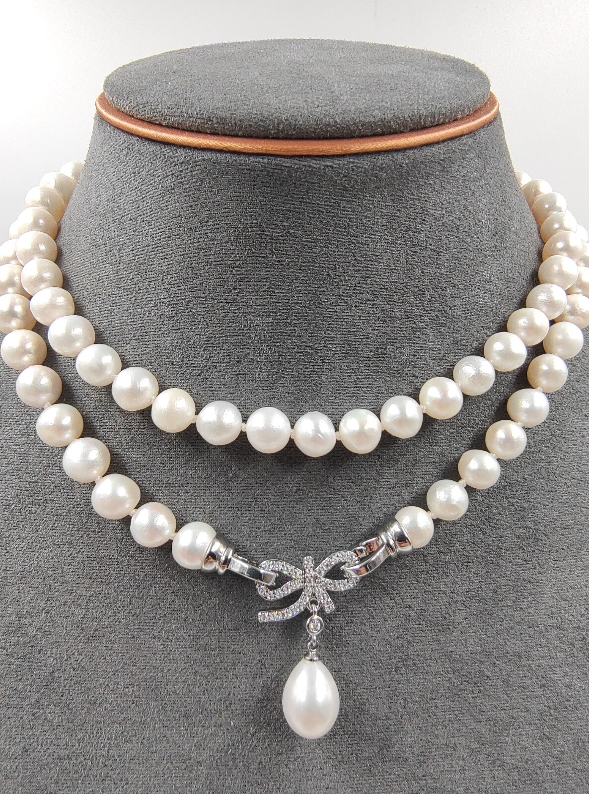 Genuine 30″ Super Luster White Natural Seawater 9mm Pearl Necklace 950 Platinum