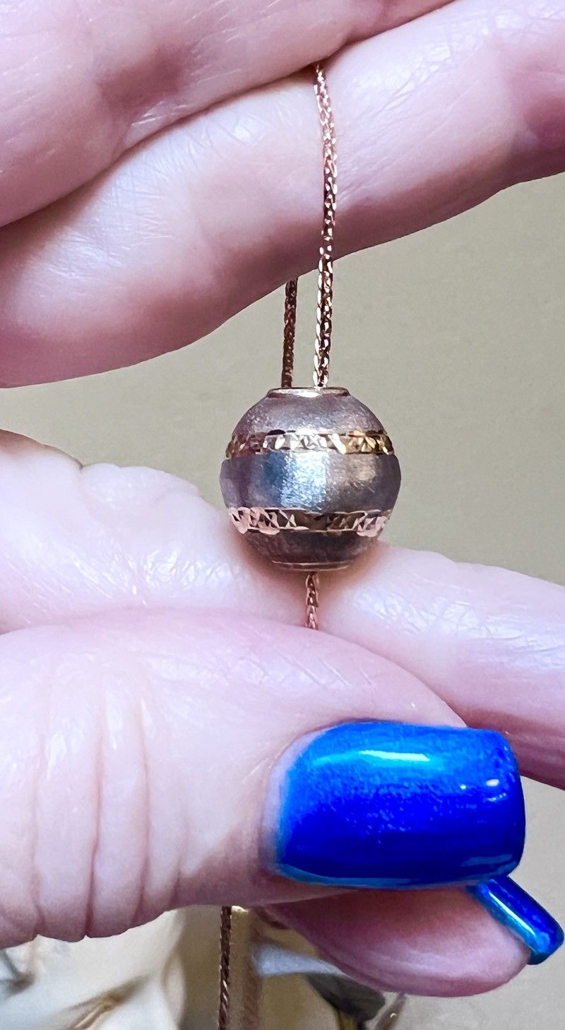 BEAUTIFUL Designer 14 Kt. Rose, Yellow & White Gold Engraved Ball/Bead Necklace
