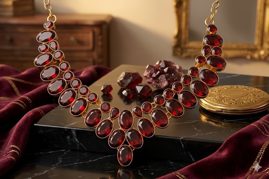 18K Gold Red Garnet Gemstone 925 Sterling Silver Jewelry Necklace S-18″