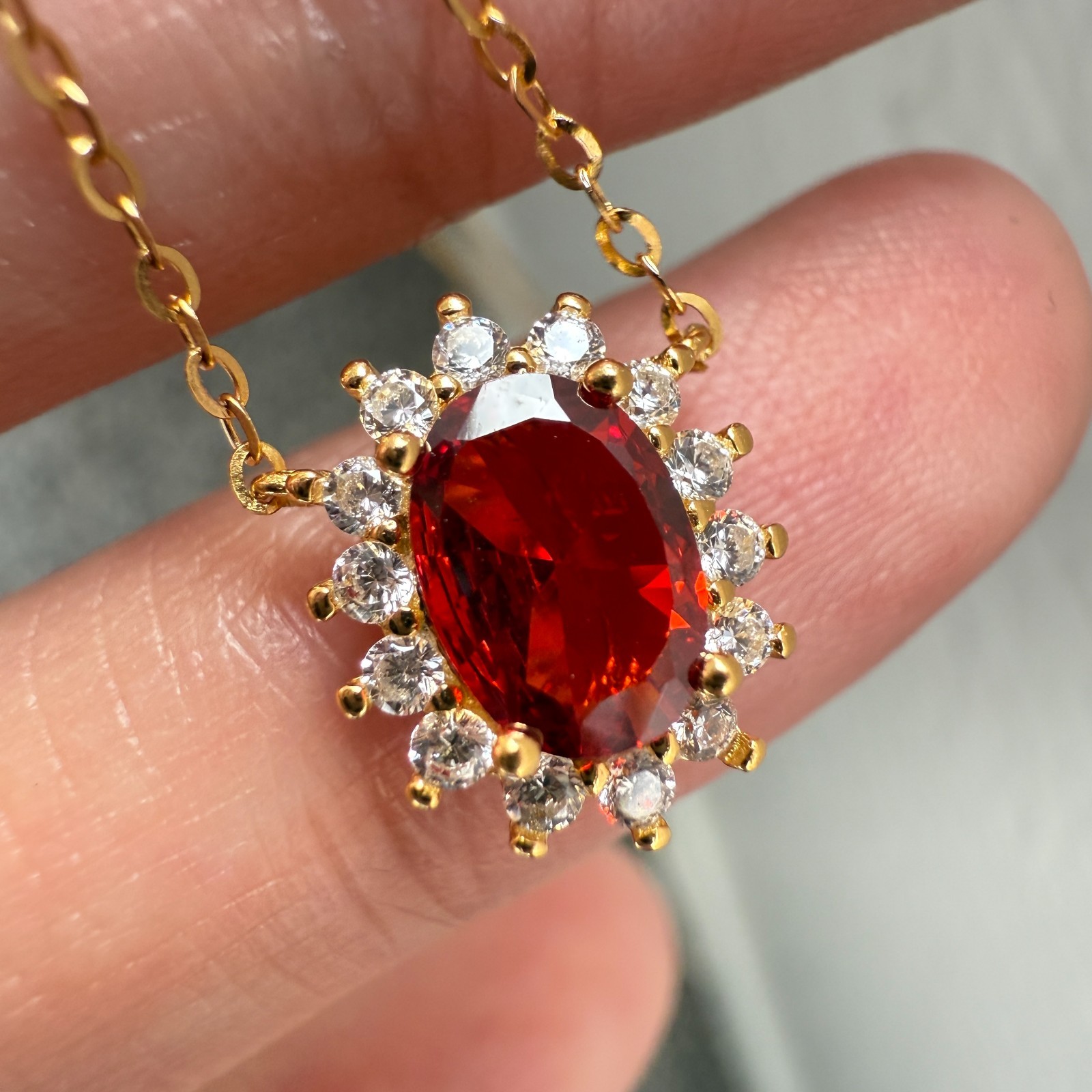 925 Sterling Silver Necklace 7x5mm Natural Garnet Zircon Handmade Flower Chain