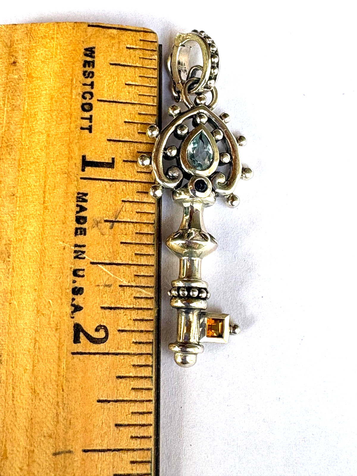 Barbara Bixby Sterling Silver Key Pendant Aquamarine, Citrine, Iolite