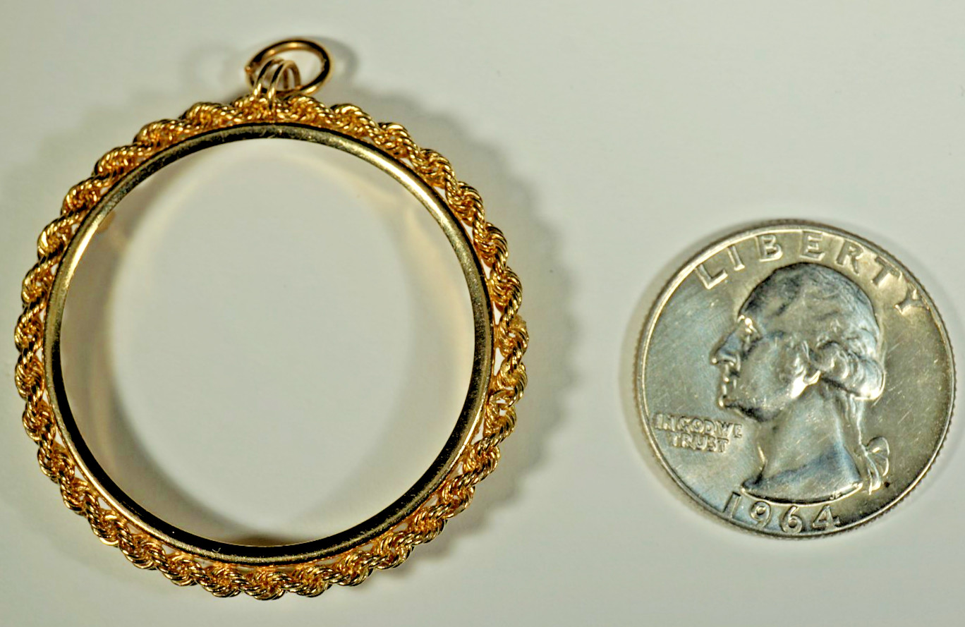 4.7g 32.9 mm 14k Gold Coin Bezel Pendant fits 1 oz Krugerrand $50 American Eagle
