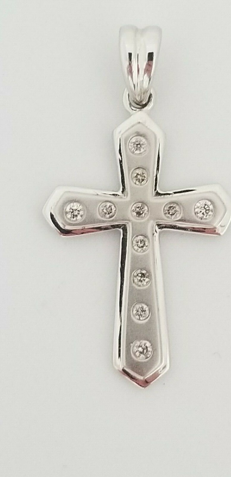 Diamond Cross Pendant 14k White Gold For Adults or Children Elegant Satin Finish