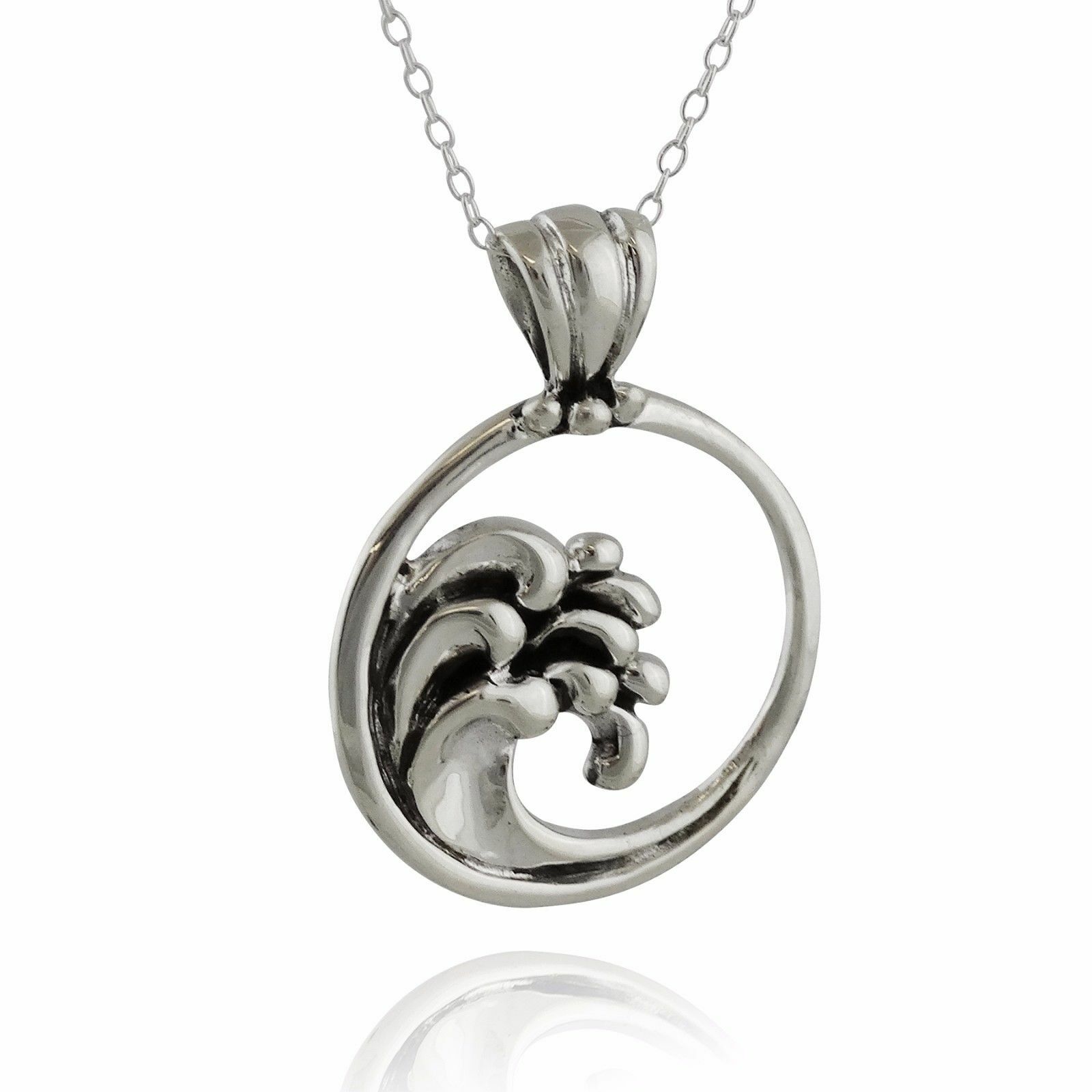 Ocean Waves Necklace – 925 Sterling Silver – Pendant Surf Beach Wave Crashing