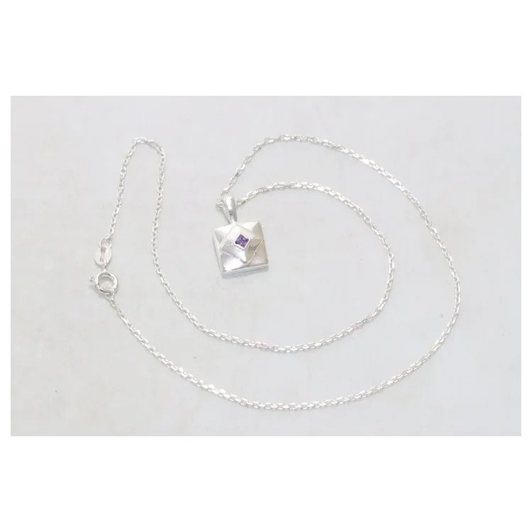 Sterling Silver Amethyst Square Necklace