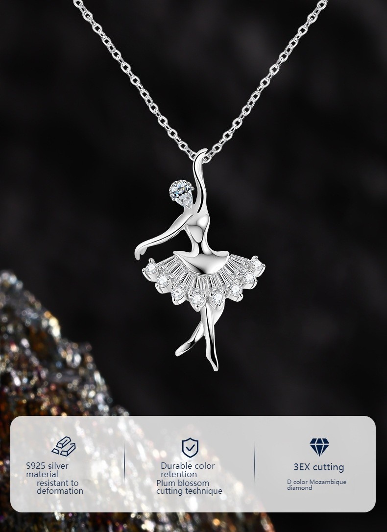 Ballet Girl Pendant Necklace S925 Silver Korean Viral Layering Chain Gift