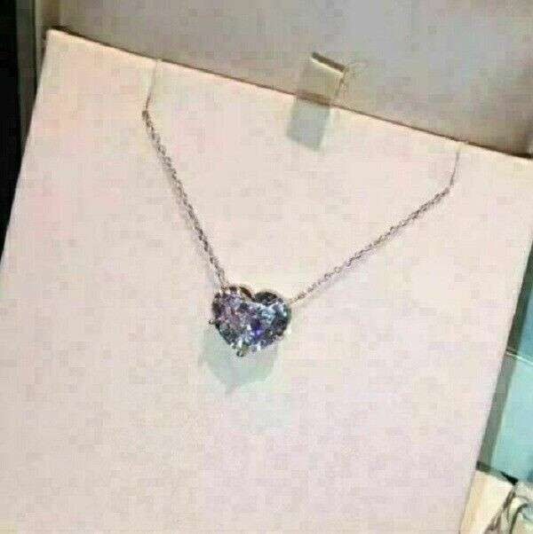 3Ct Heart Cut VVS1/D Diamond Solitaire Pendant 14K White Gold Finish Free Chain