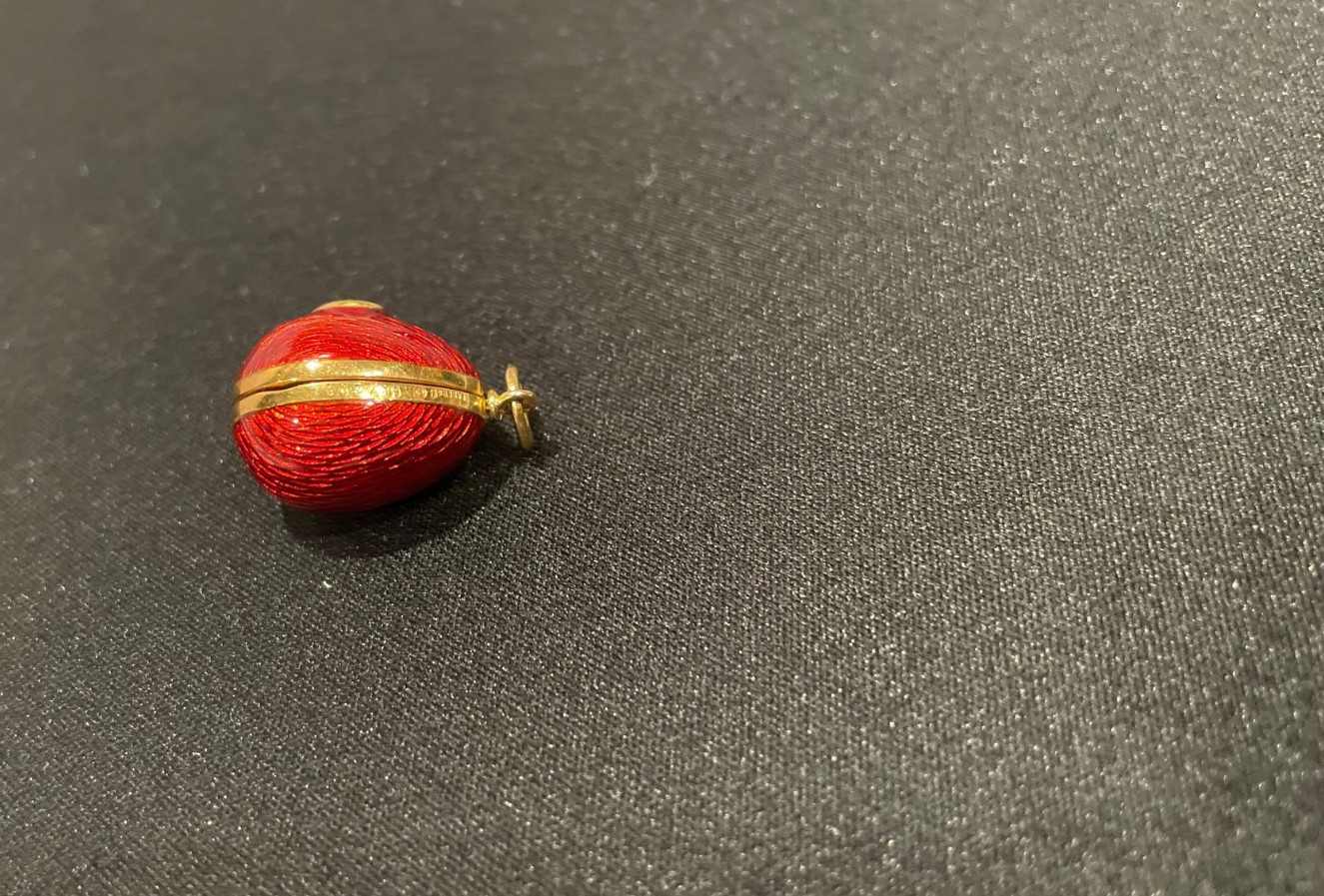 RARE FABERGE MINI EGG PENDANT 18K GOLD & DIAMOND HEART RED ENAMEL #/ED 200 PIECE