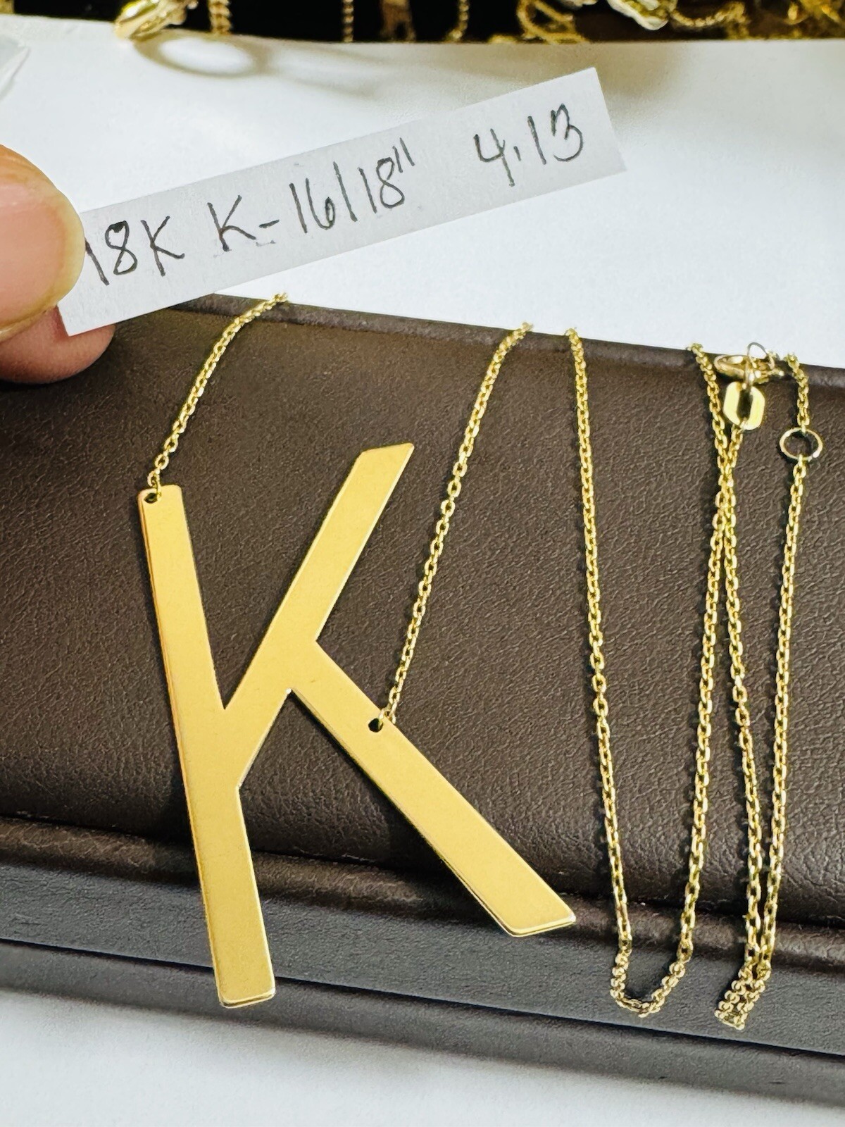RARE 18K 750 YELLOW Gold Letter K initial Necklace 16.5/17.5” Long 1mm 4.1g