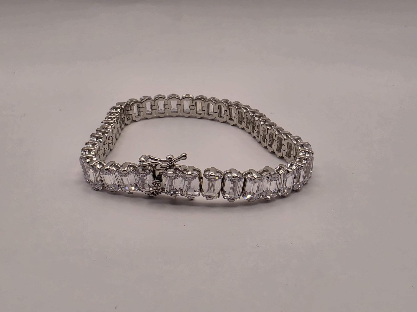 Sterling Silver Emerald Cut CZ Tennis Bracelet 7.5 Inch