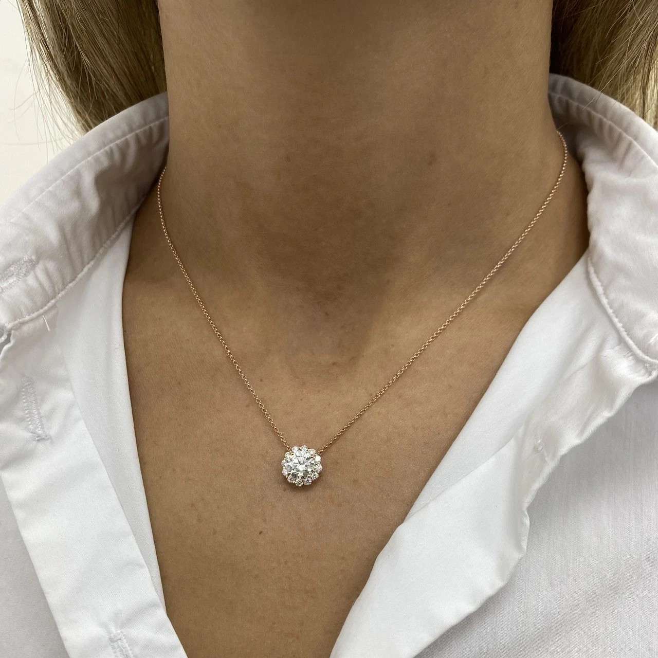 Sterling Silver Rose Gold Finished Floral Pendant Necklace For Womens