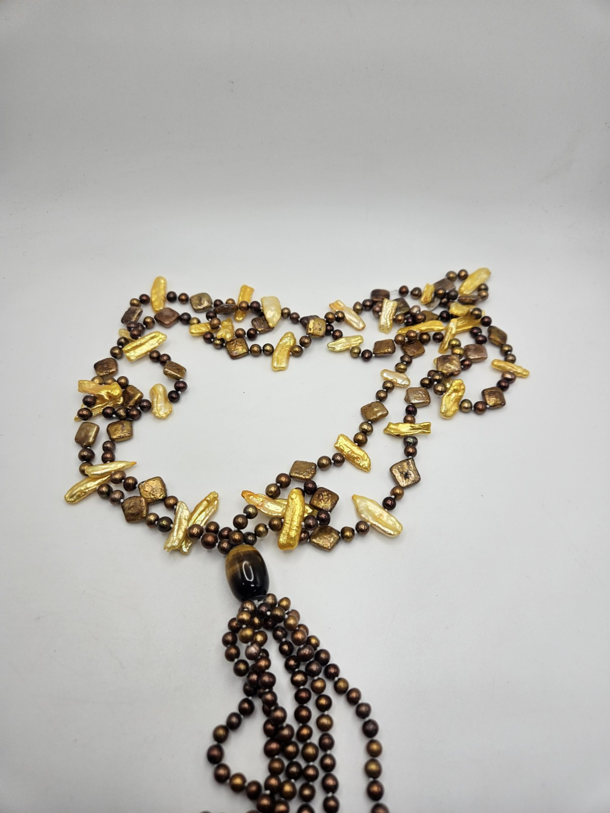 DTR Jay King Yellow & Brown Pearl Tassel Beaded Necklace
