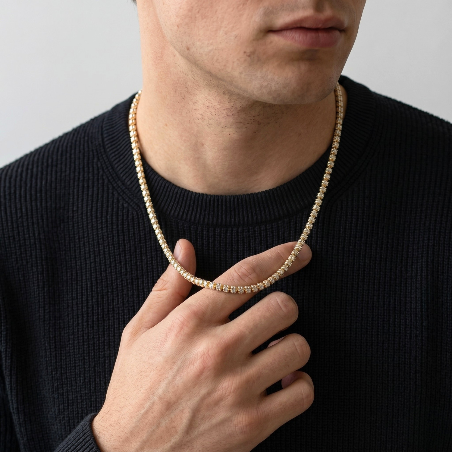 Two-Tone Gold 3mm 4mm Diamond-Cut Ice Chain Necklace 16″-24″ 925 Sterling Silver