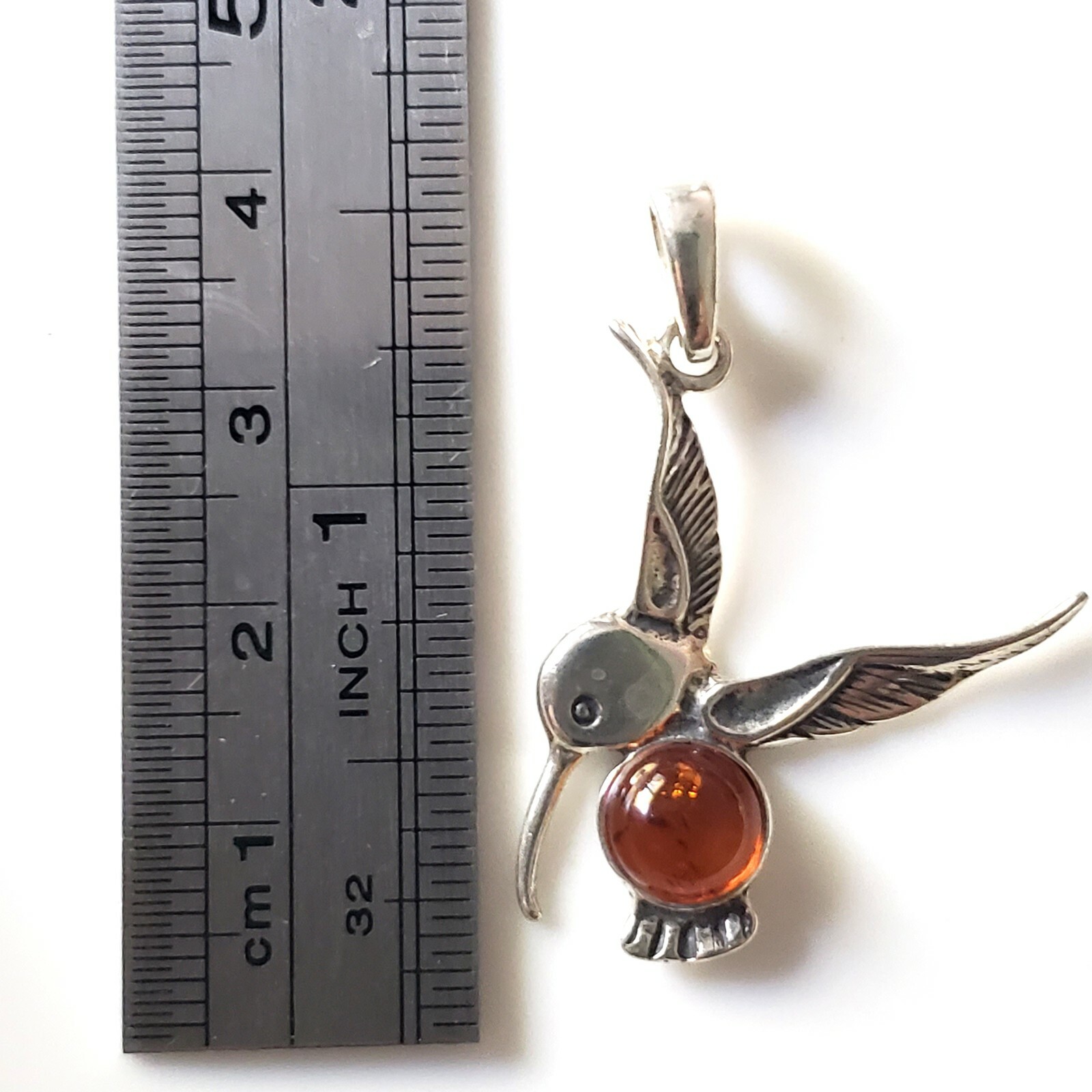 Sterling Silver Hummingbird Pendant with Natural Amber for Adults & Kids