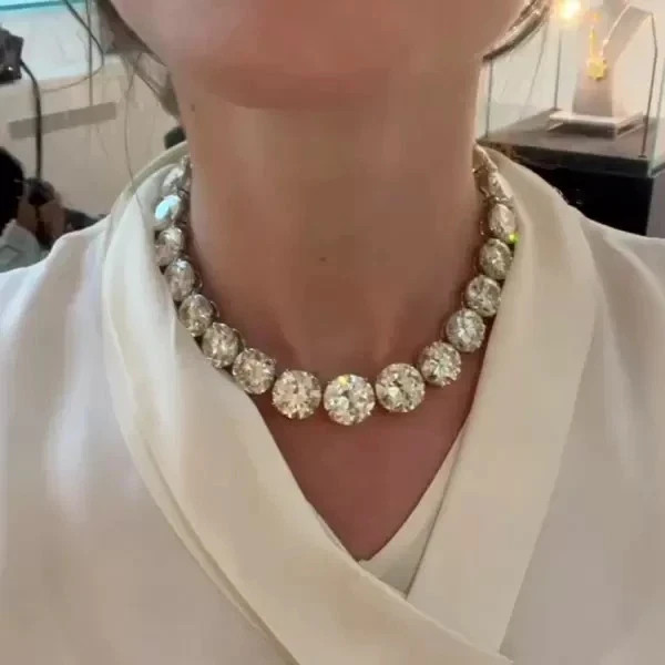 140Ct Round Cut Real Moissanite Diamond Necklace 14k White Gold Finish 18 inch