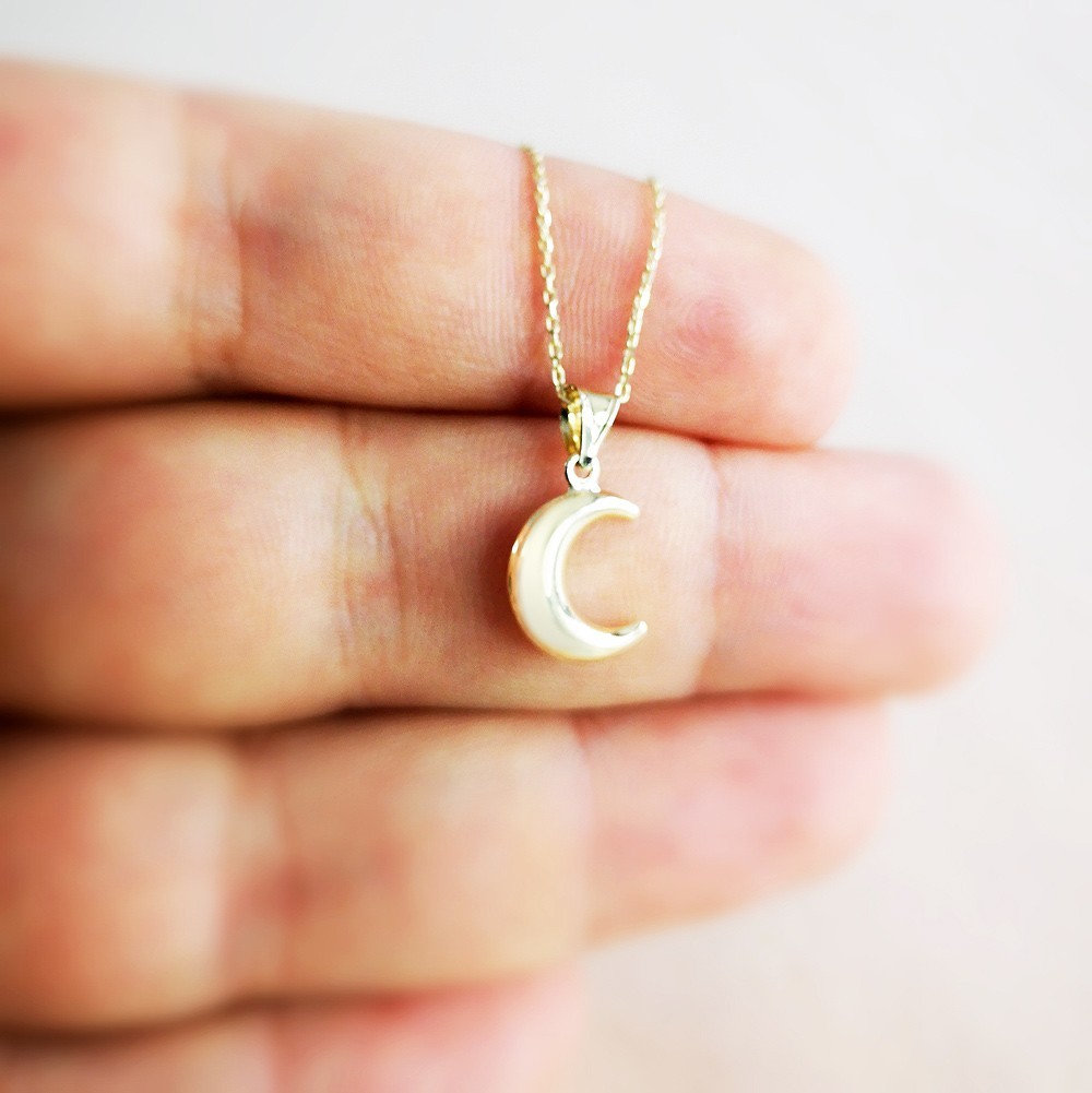 Minimalist Gold Charm Necklace – Heart, Key, Crescent Moon Pendants 22 inches