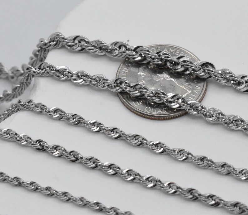 10K White Gold Rope Chain Necklace Diamond Cut Real Gold 2mm-5mm 16-28in Unisex
