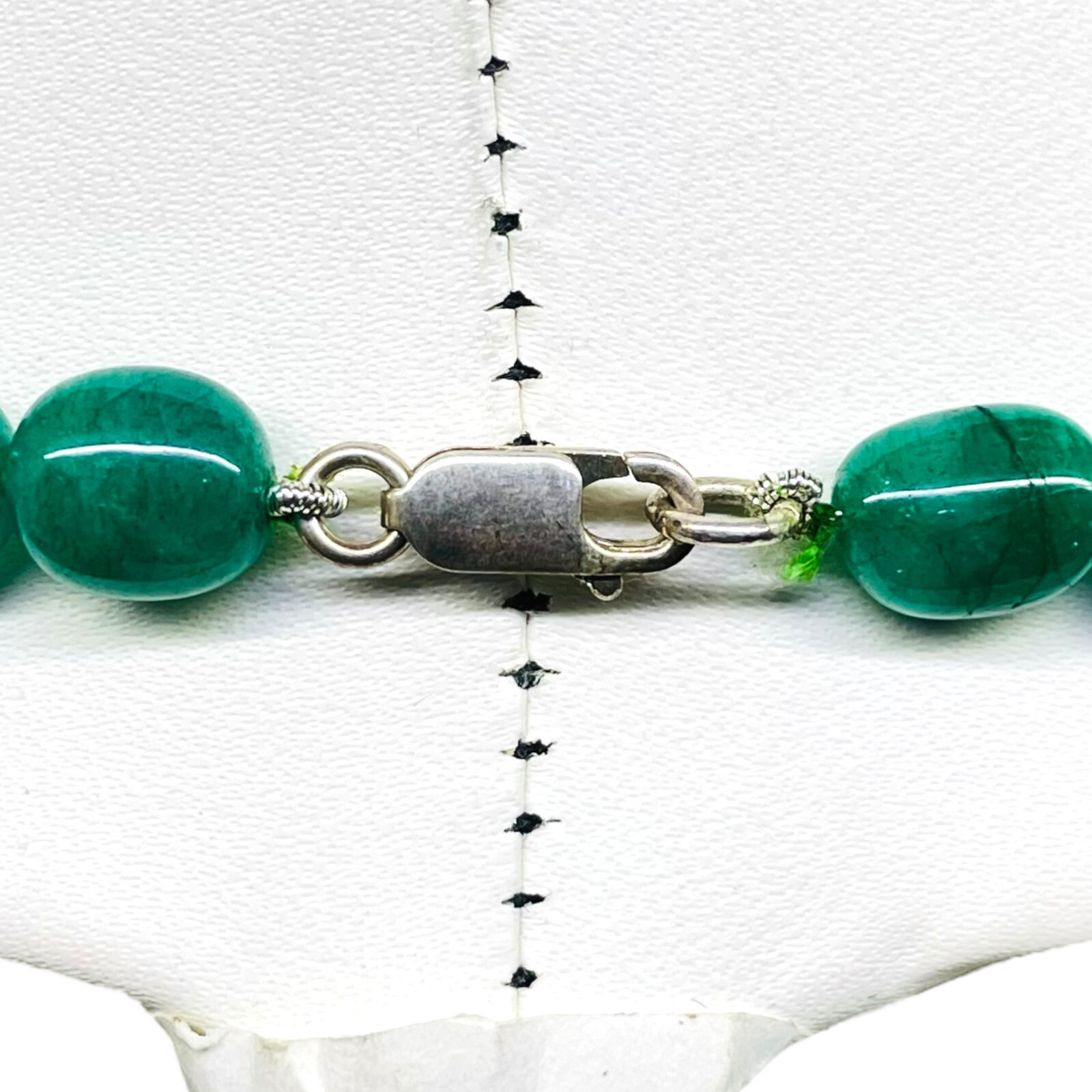 18 Inch Single Strand Natural Emerald 8.5-11.5mm Tumble Beads Necklace 925 Clasp