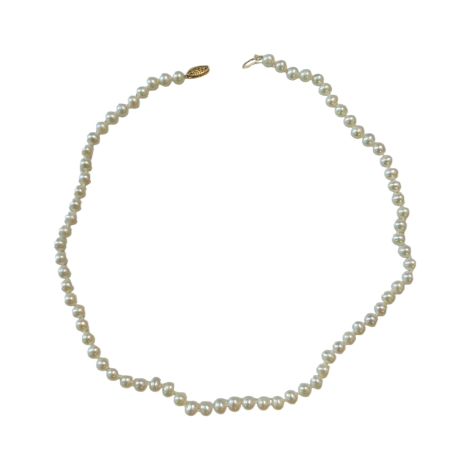 Vintage JCM 14k Gold Clasp Cream 73 ct Pearl Beaded Single Strand Necklace 18”