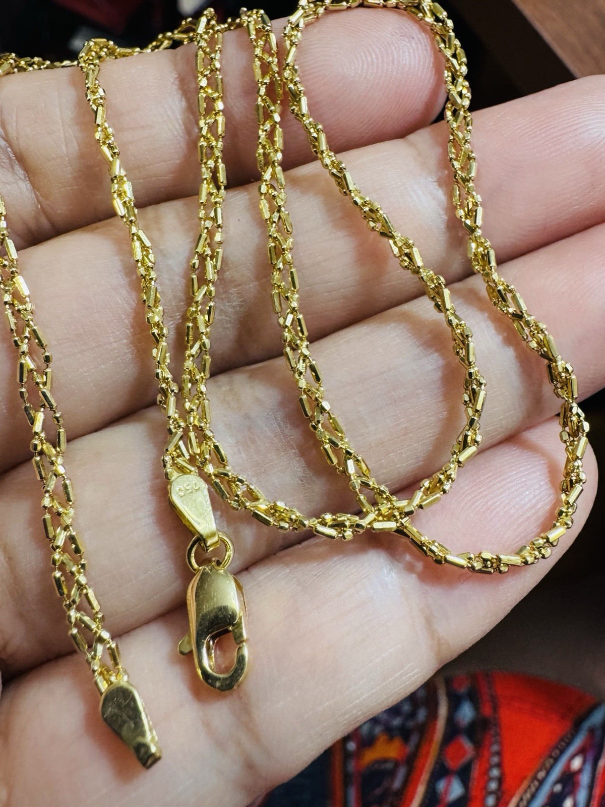 SOLID 18K 750 Gold Beads Chain Necklace 16”/16.5” Long 5.2g 2.5mm Choker WOMENS