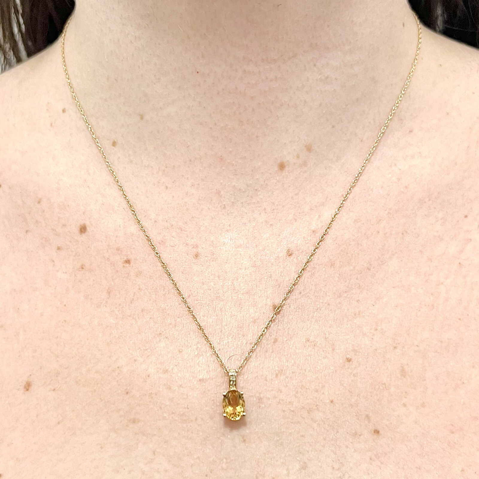 14K Diamond & Citrine Pendant Necklace – Solid 14K Yellow Gold Citrine Necklace