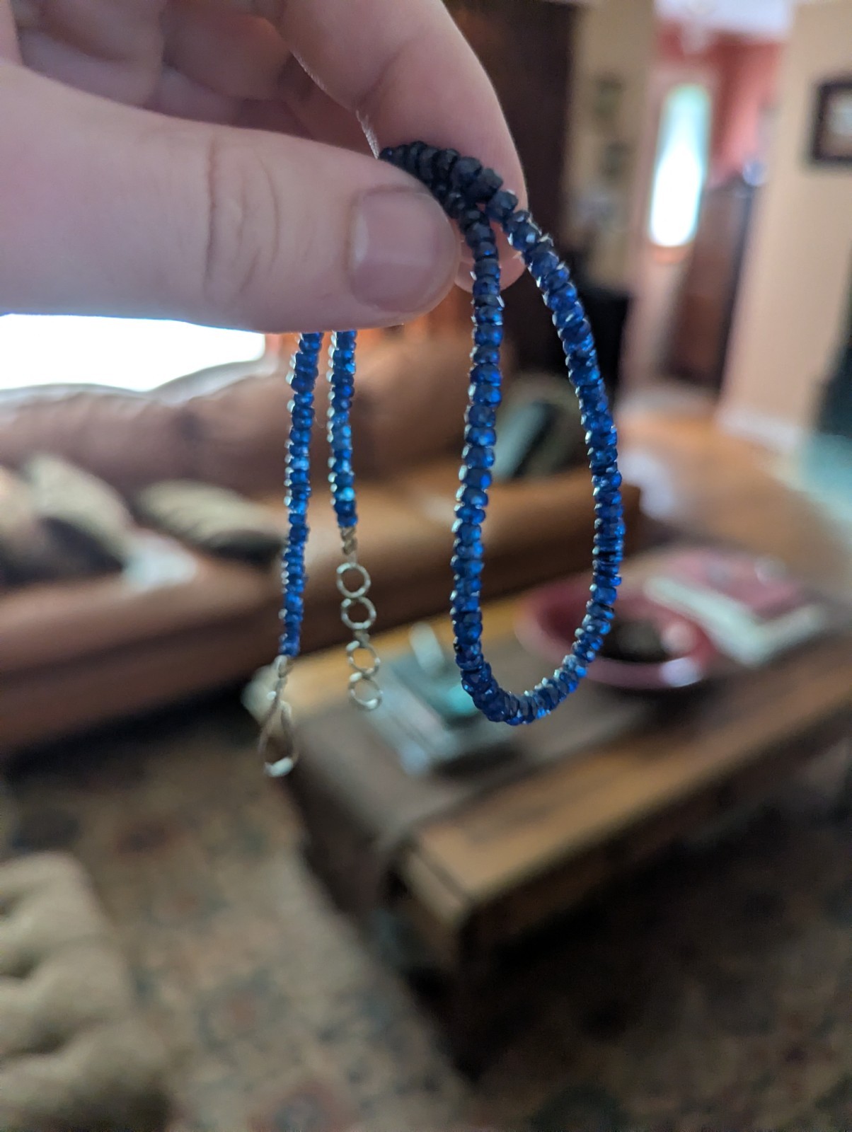 natural blue Sapphire rondelle Bead Necklace 14.15 In 2 x 4mm