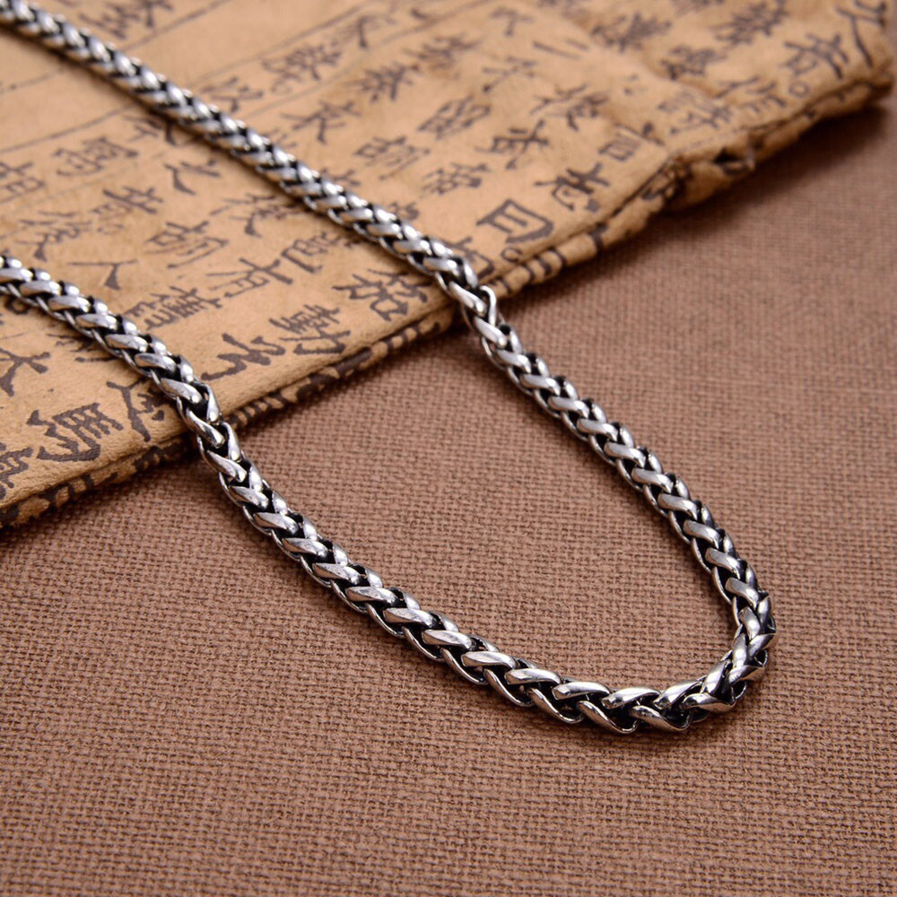 Pure S925 Sterling Silver Chain 5mm Vajra Wheat Link Necklace Bracelet 7-30in L