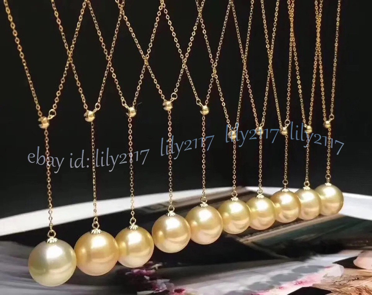 Genuine 10-11mm Natural South Sea Round Gold Pearl Pendant Drop Necklace 18”