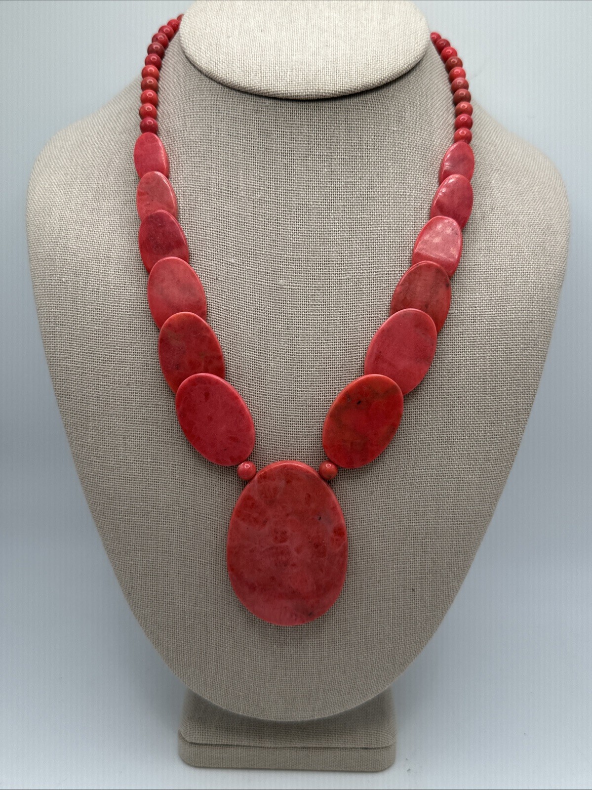 Jay King Indonesian Strawberry Pink Coral Sterling Silver Necklace 18-21”
