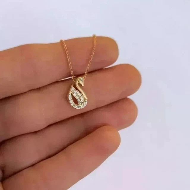 1.50 Ct Round Cut Real Moissanite 14K Yellow Gold Plated Women’s Swan Pendant