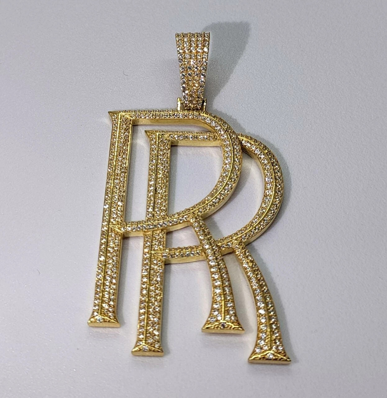 Men’s Name Big RR Pendant 2.50 CT Lab-Created Diamond 14K Yellow Gold Plated