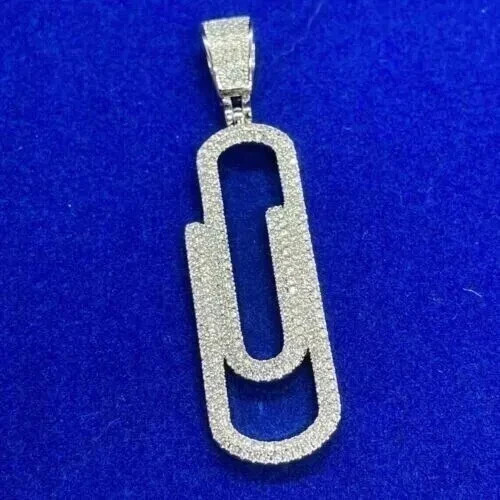 1.50Ct Round Cut Lab Created Diamond Paper Clip Pendant 14k White Gold Plated