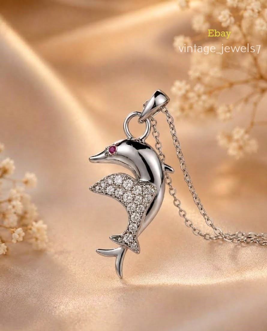 0.20CT Round Cut Lab Created Diamond Dolphin Pendant 14K White Gold Finish
