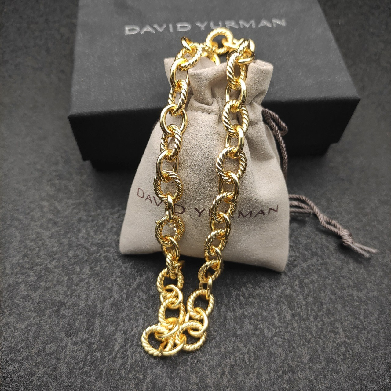 David Yurman Oval Link Chain Necklace Sterling Silver with 18K Yellow Gold 17.3″