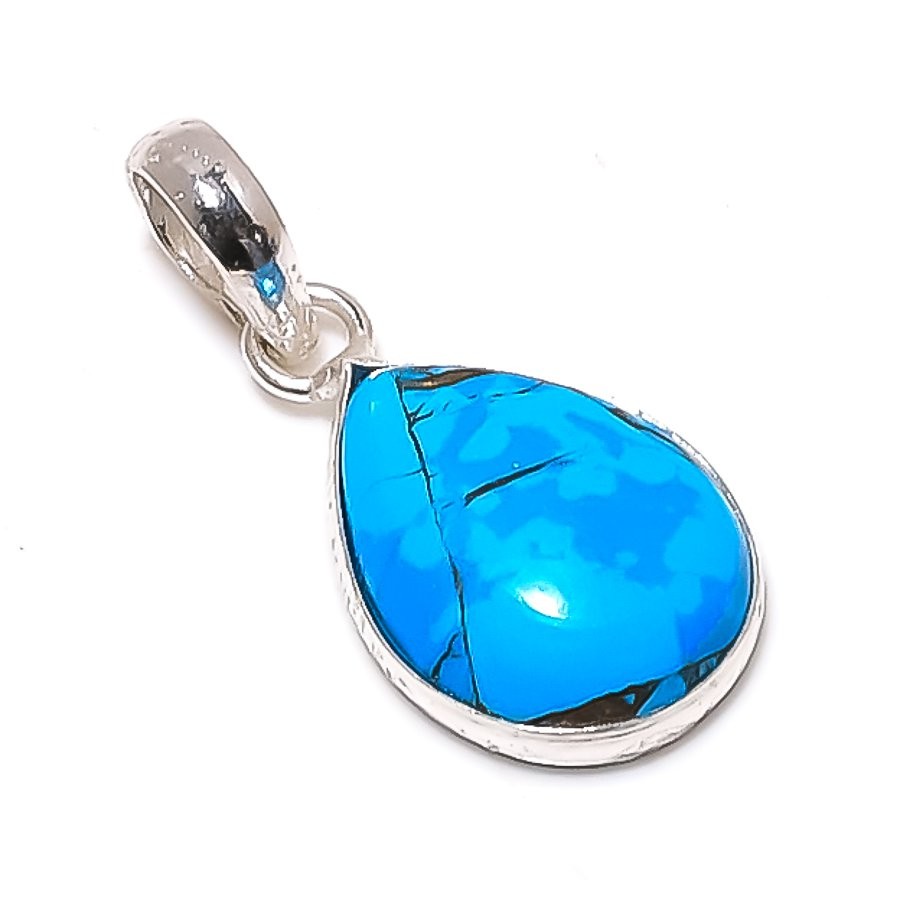 Tibetan Turquoise Gemstone 925 Solid Sterling Silver Jewelry Pendant 1.22″ F757