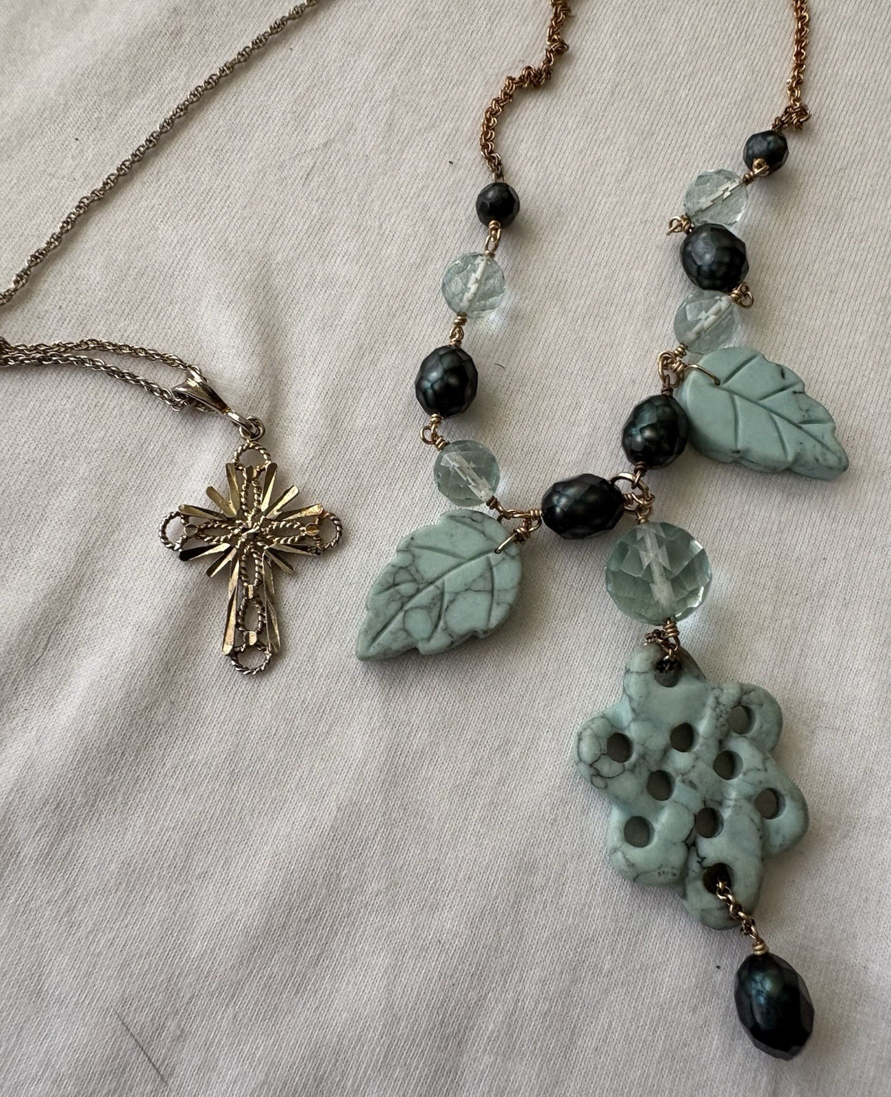 2 Sterling Silver Necklaces Cross Pendant & Beaded Statement 925 Lot