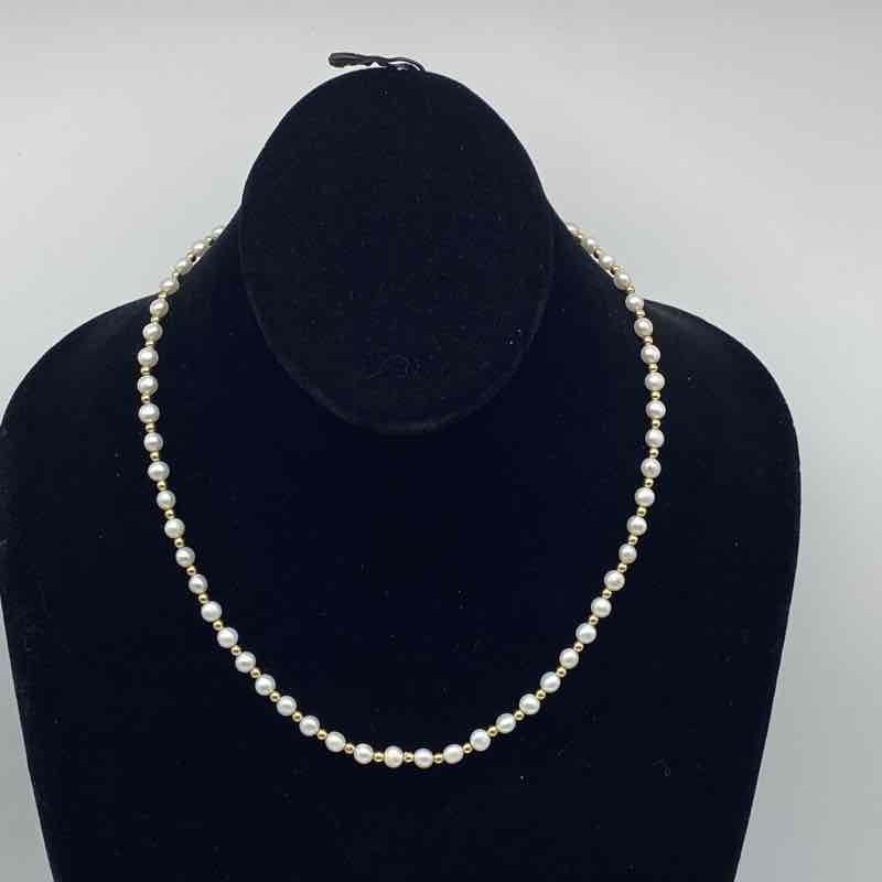 14K Yellow Gold White Pearl Beaded Strand Necklace 18.25″ 10.8g