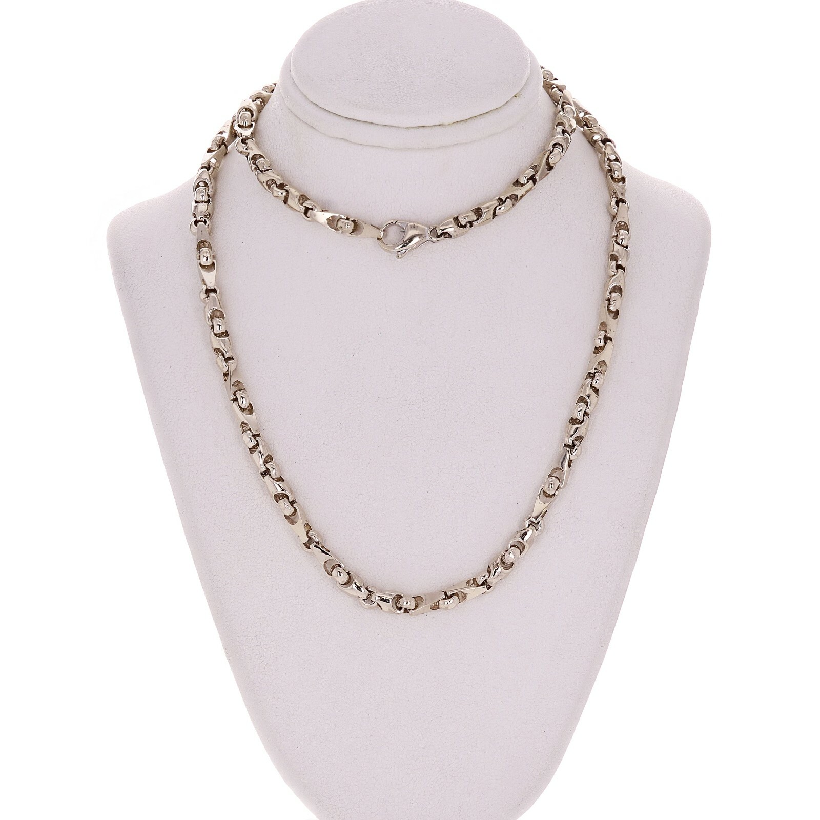 14k White Gold Solid Handmade Fashion Link Necklace 24″ 5mm 55.5 grams