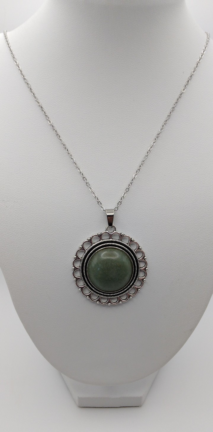 Green Aventurine Gemstone Necklace 17″ NF Silver Birthday Dainty Mothers New US
