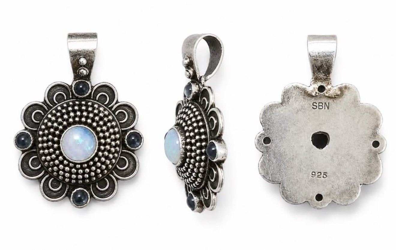 Vintage 1960 SBN OPAL Sterling Silver 925 Pendant Blue Stones HARRY SOBEL