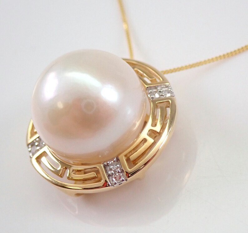 3.00 Ct Round White Pearl Women’s Halo Pendant 14K Yellow Gold Plated Silver