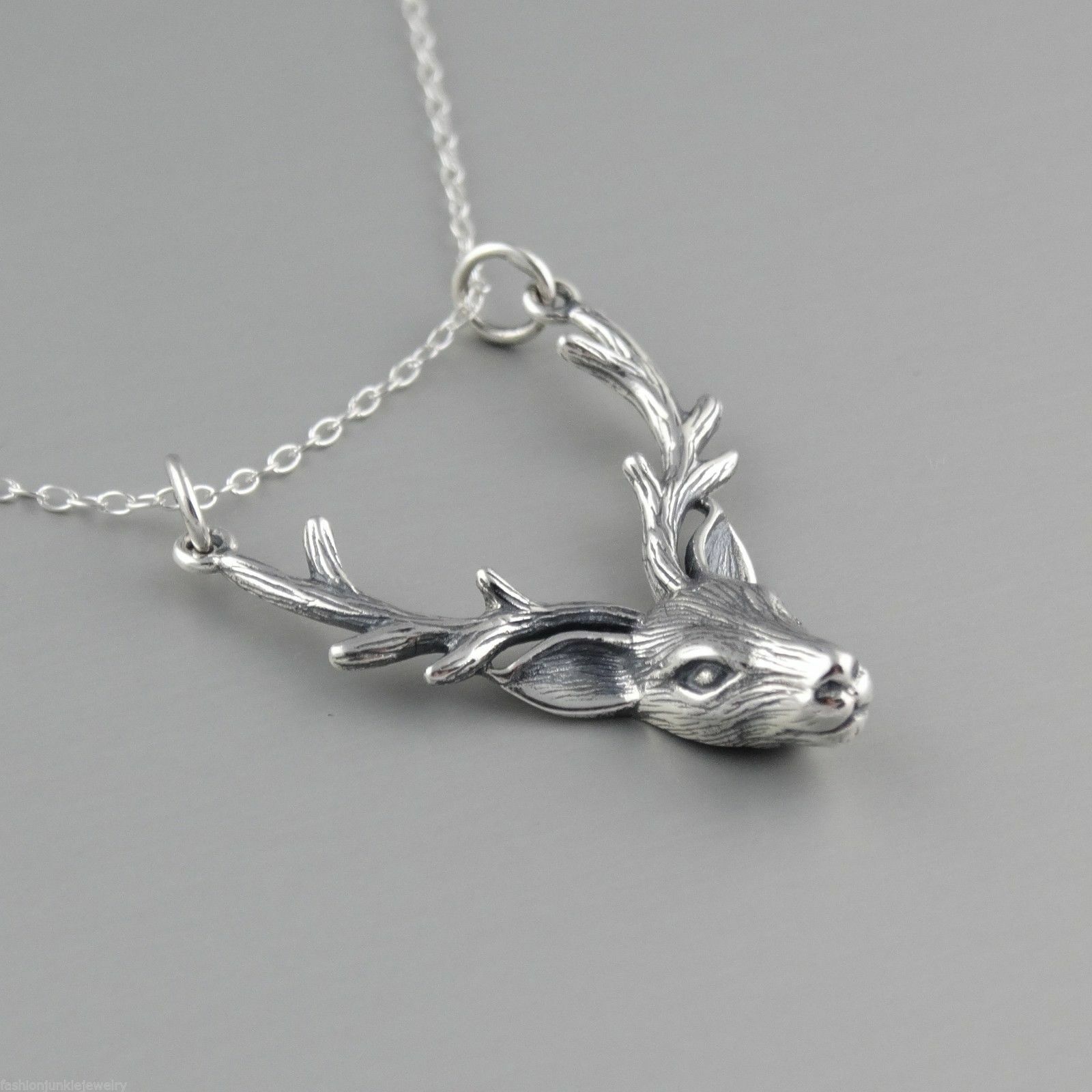 3D Stag Head Antler Necklace – 925 Sterling Silver – NEW Male Deer Elk Hunting