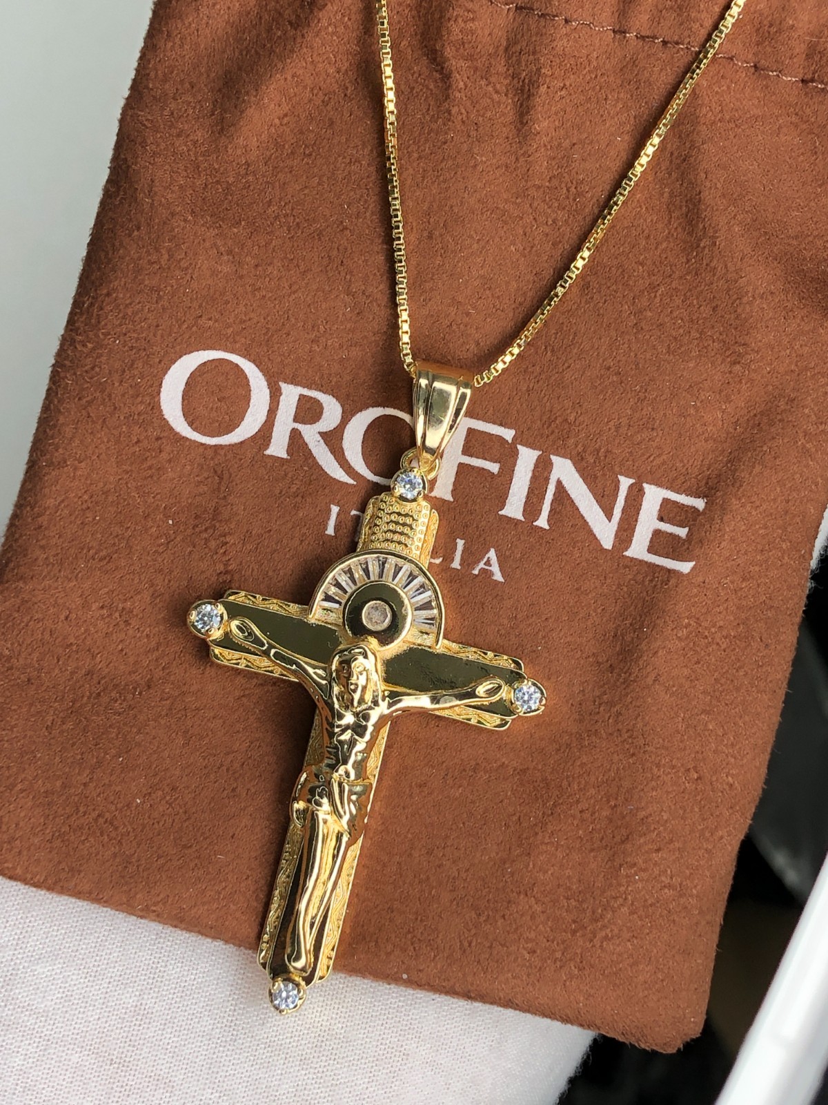 2 in Big Iced CZ Italian 1/200 14k Yellow Gold Oro Jesus Crucifix Cross Pendant