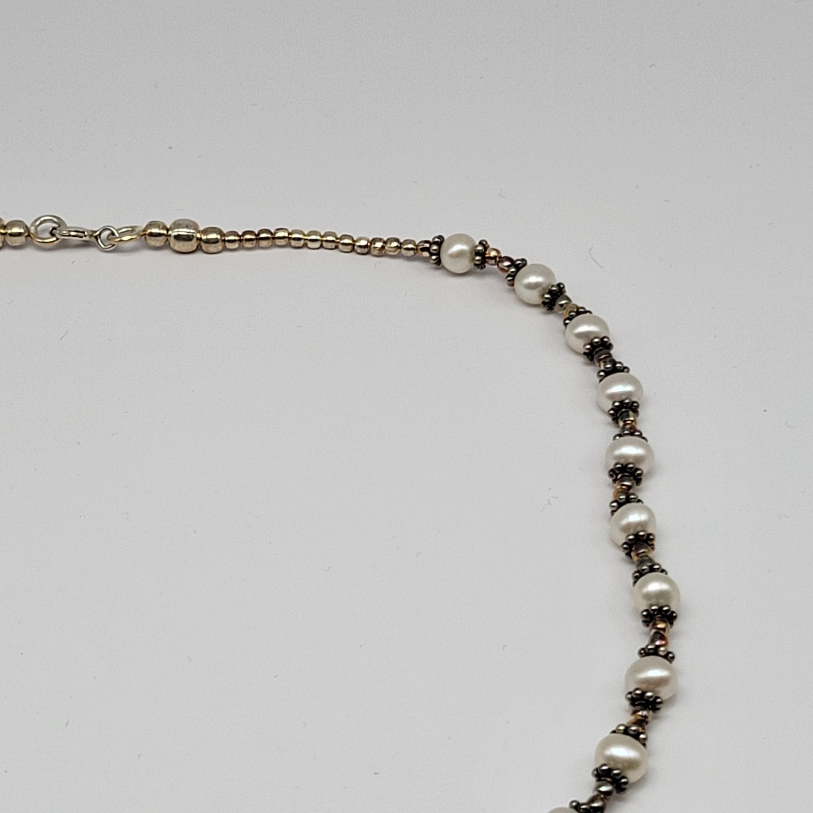 Sterling Silver 5mm Cultured Freshwater Pearl Bali Bead Station Necklace ~ 16″