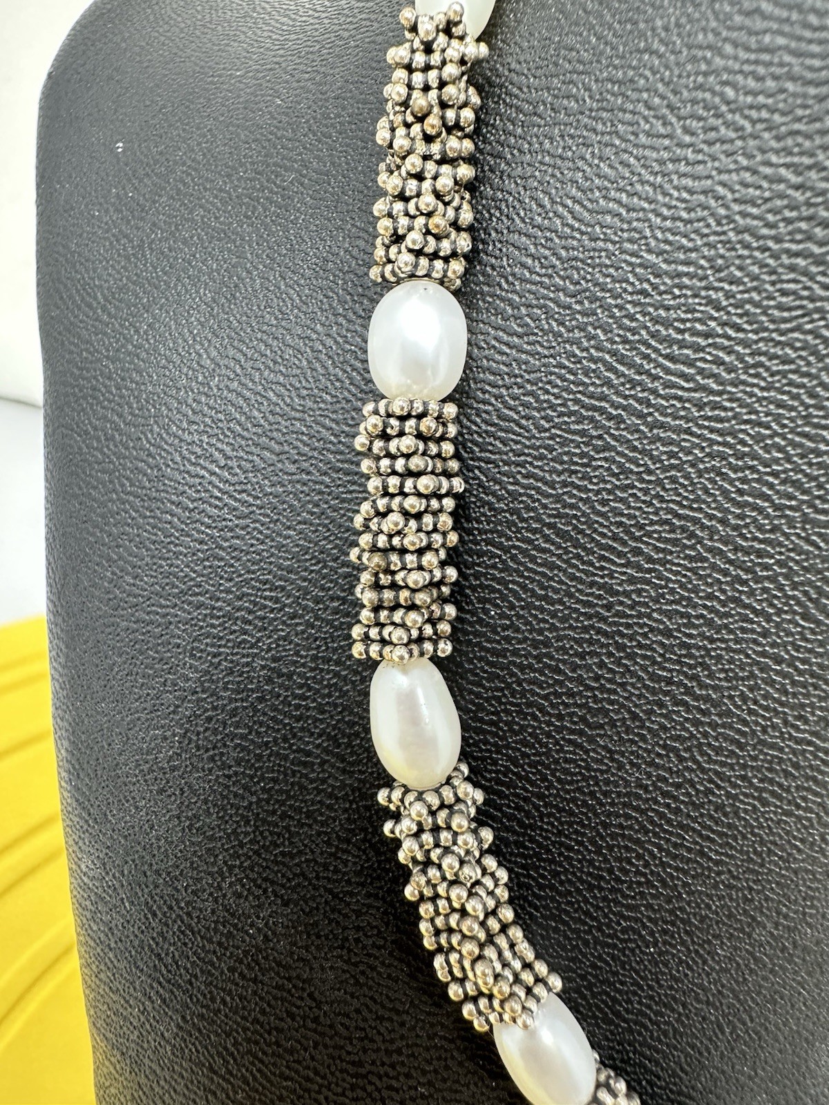 Sterling Silver Natural Pearls Choker Necklace & Bracelet Set Chic 72g 16in 6in