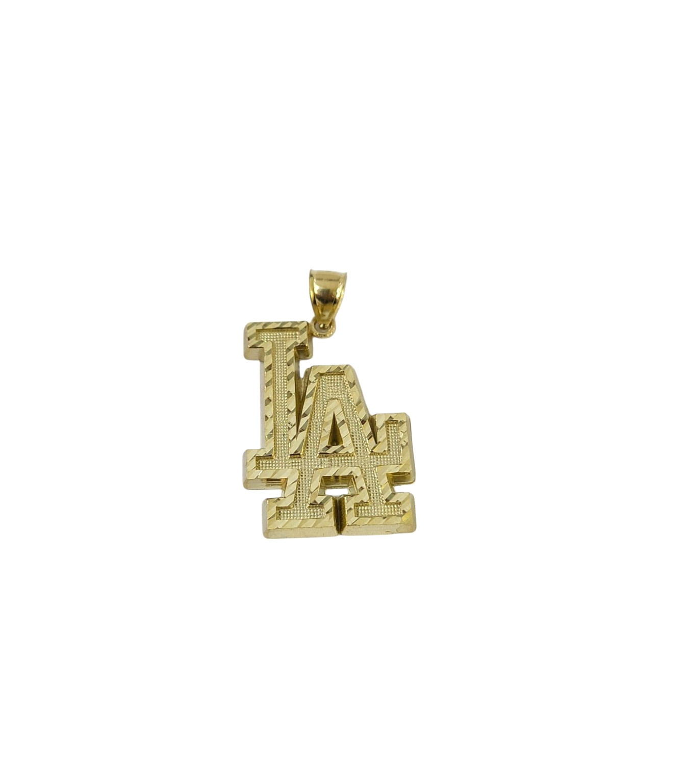 10K Yellow Gold LA Pendant Charm Los Angeles Logo Diamond Cut Finish Mens